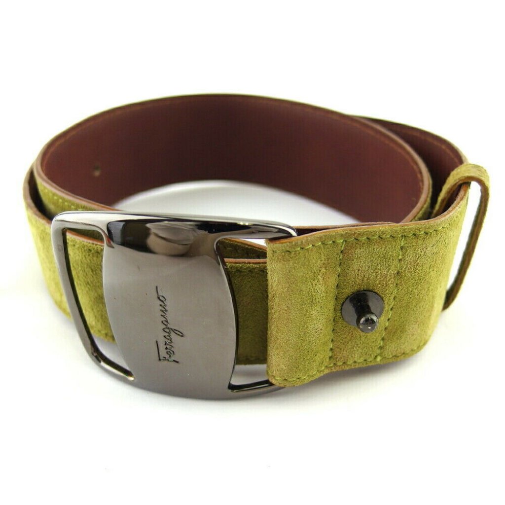 Auth Salvatore Ferragamo Belt Vara Suede Black Silver Bracket